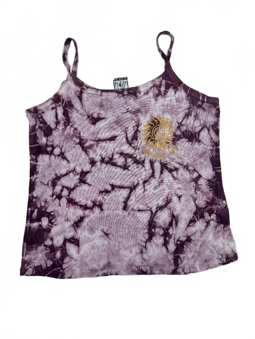 Purple Tie Dye Cotton Spaghetti Strap Tank Top Cabo San Lucas Embroidery Size L